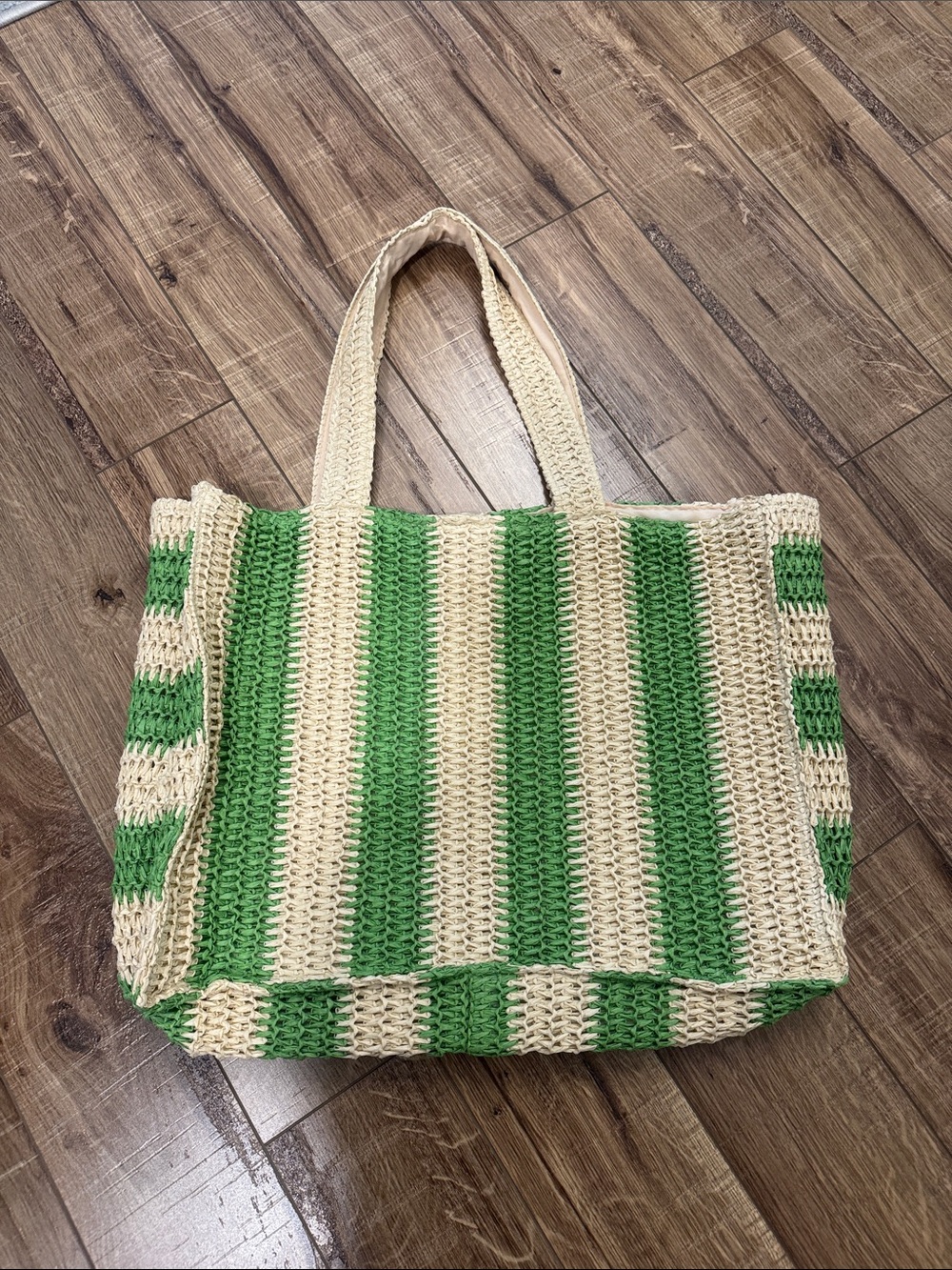 ASOS Green and Cream Striped Crochet Tote Beach Bag